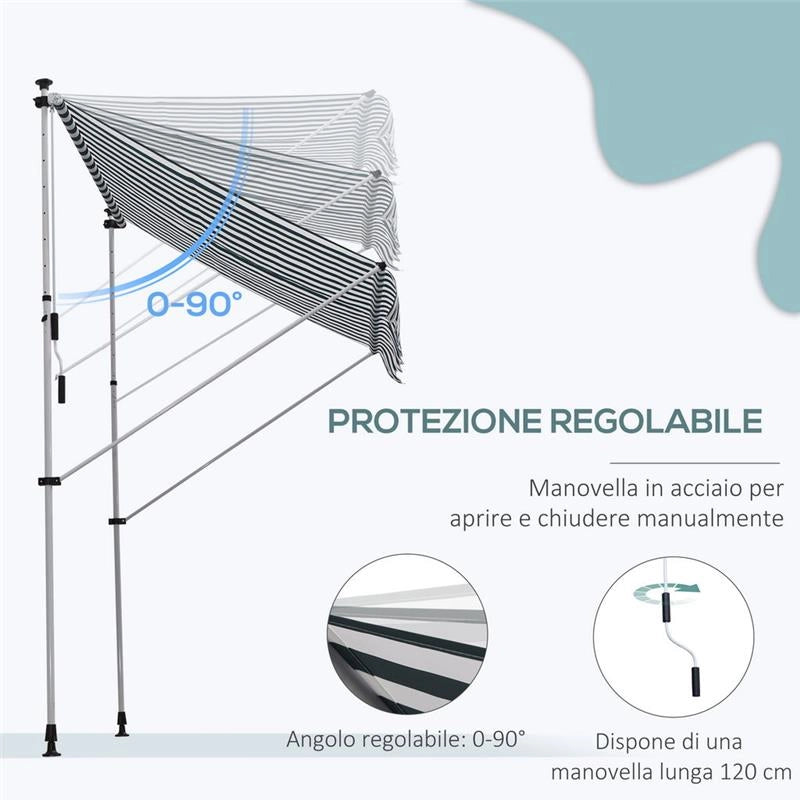 TENDA DA SOLE A CADUTA CON RULLO E MANOVELLA 200 × 150 CM COLORE BIANCO E VERDE
