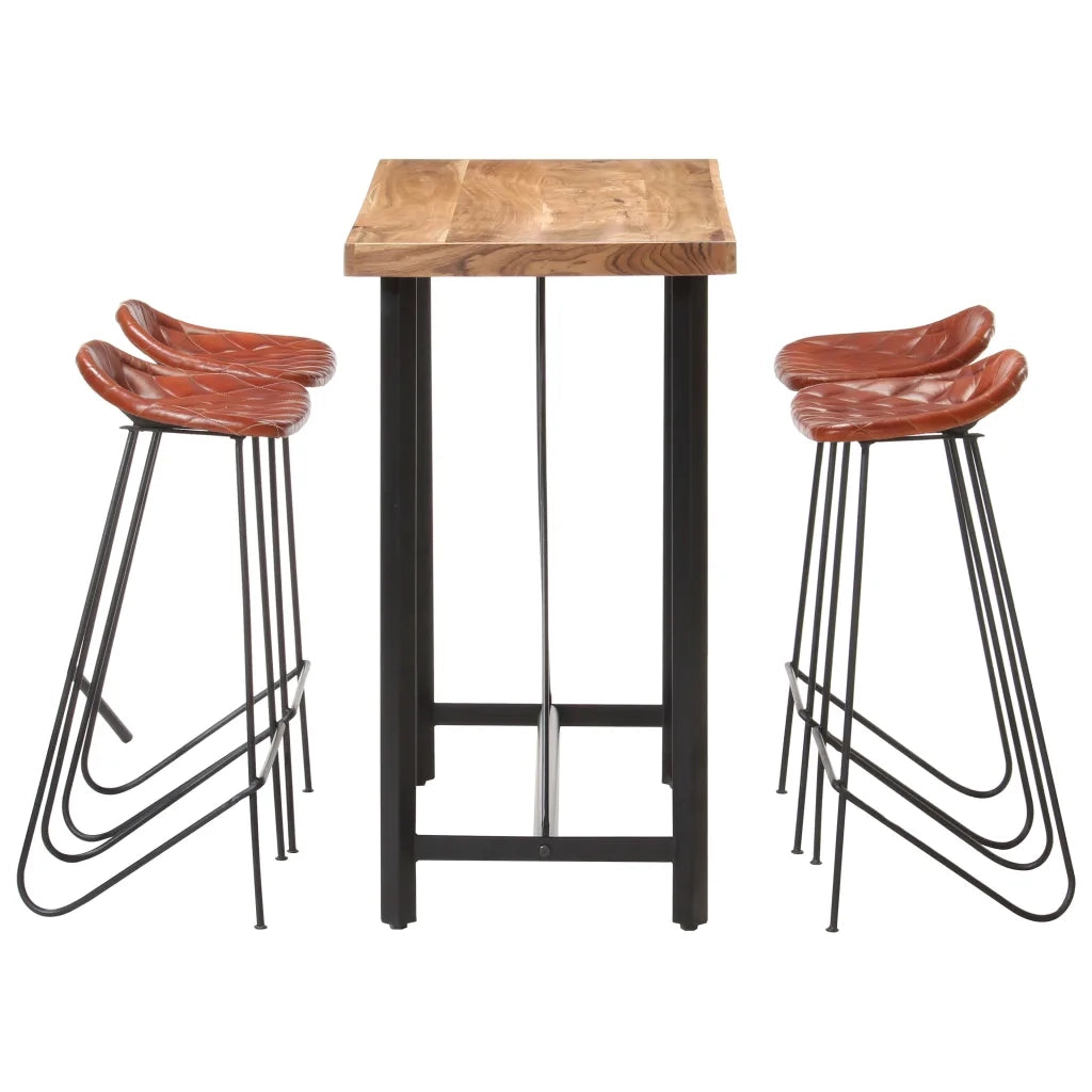 Set da Bar 5 pz in Legno Massello e Vera Pelle 278763