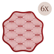 Kalp, Tovaglietta Americana set da 6, Bordo Ondulato, Fantasia Geometrica a Cerchi Intrecciati Made in Italy, 40x40 cm Rosso