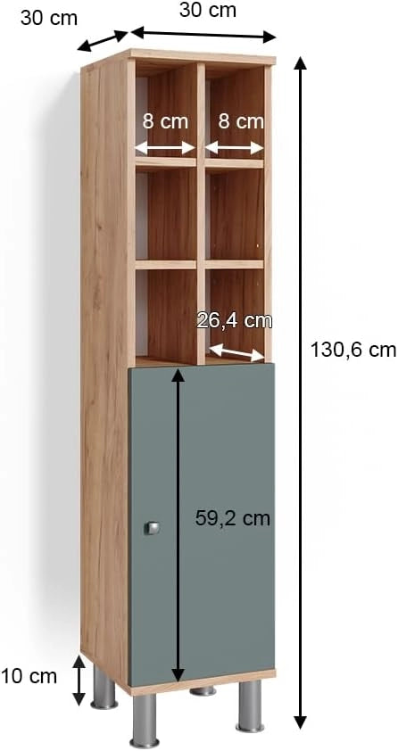 Mobiletto bagno Fynn, Verde, 30 x 130.6 cm porta grande, per la conservazione di accessori da bagno e combinazione con Fynn