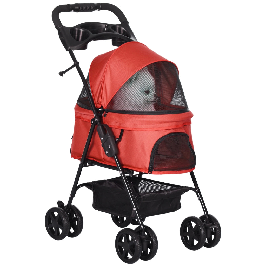 Carrozzina per Cani Pieghevole ¨C Zephmum ¨C Rosso, Telaio in Metallo, 67x45x96 cm