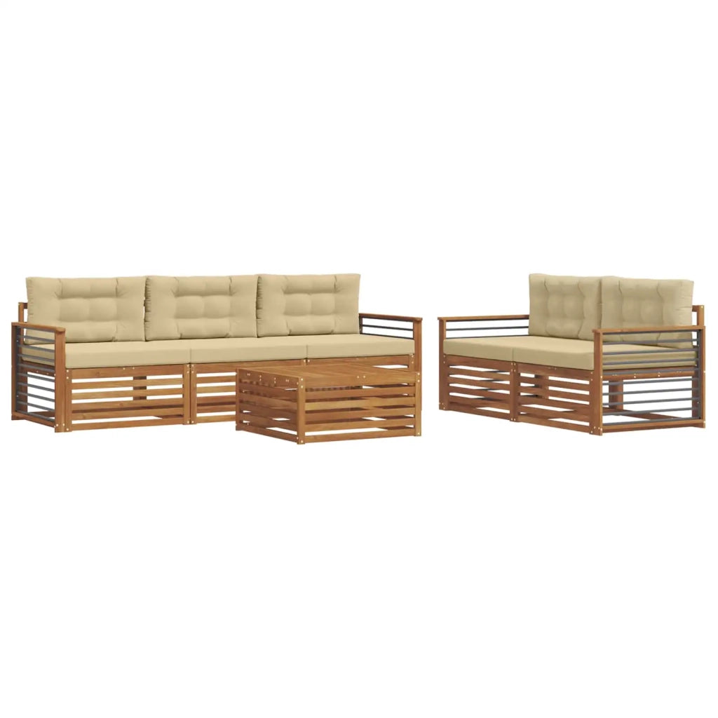 Set di divani da esterno con cuscino 6 pcs Naturale e Beige 3373033