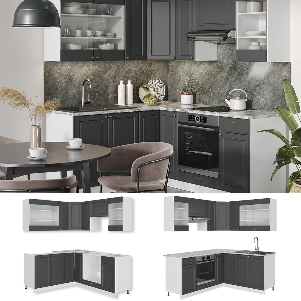 Cucina angolare completa Fame-Line Antracite-oro/Bianco 190 x 60 cm, PL Antracite Vicco
