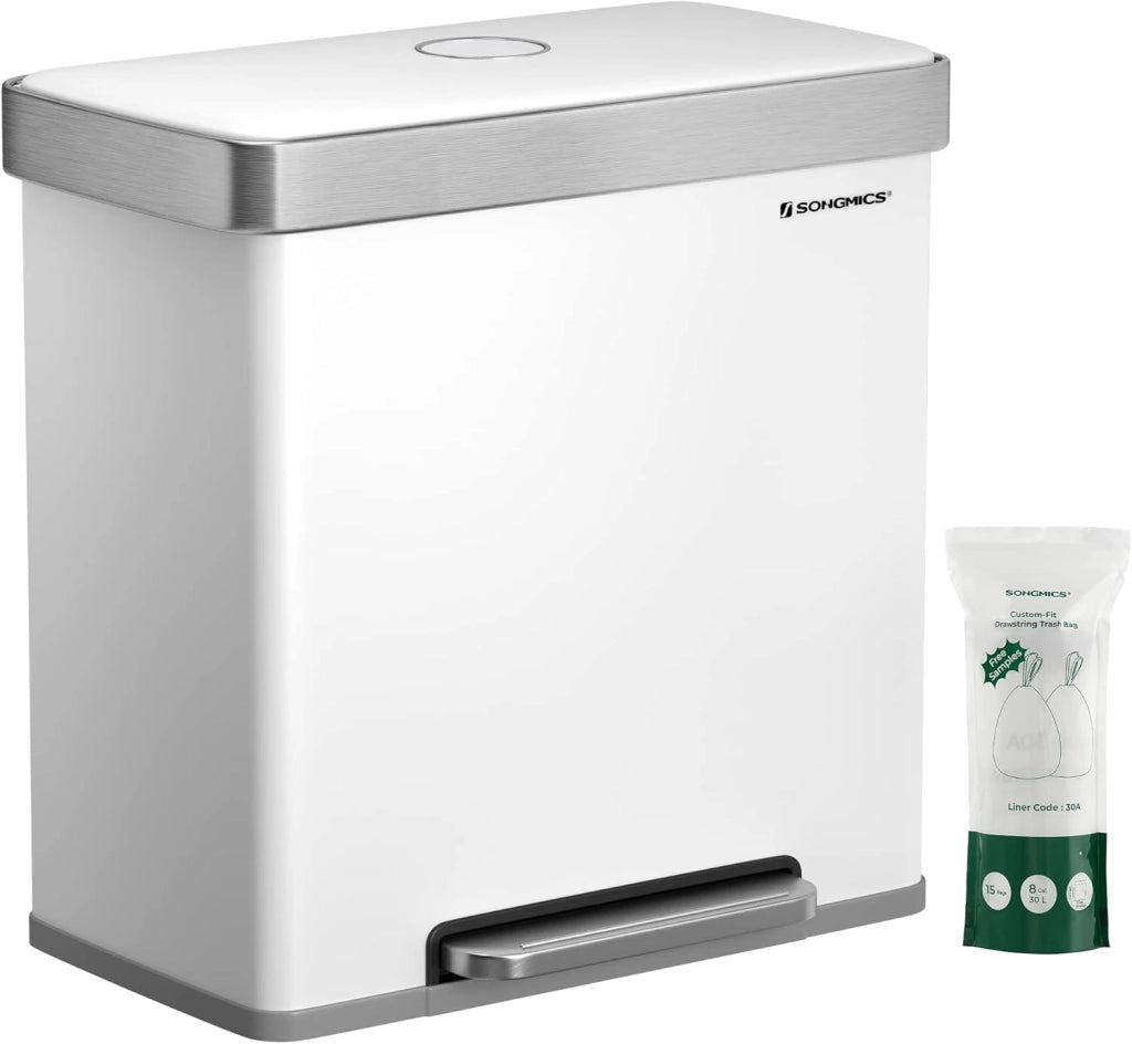 Cestino da cucina, 2 cestini a pedale da 30L in acciaio inox con 15 sacchetti LTB202W01