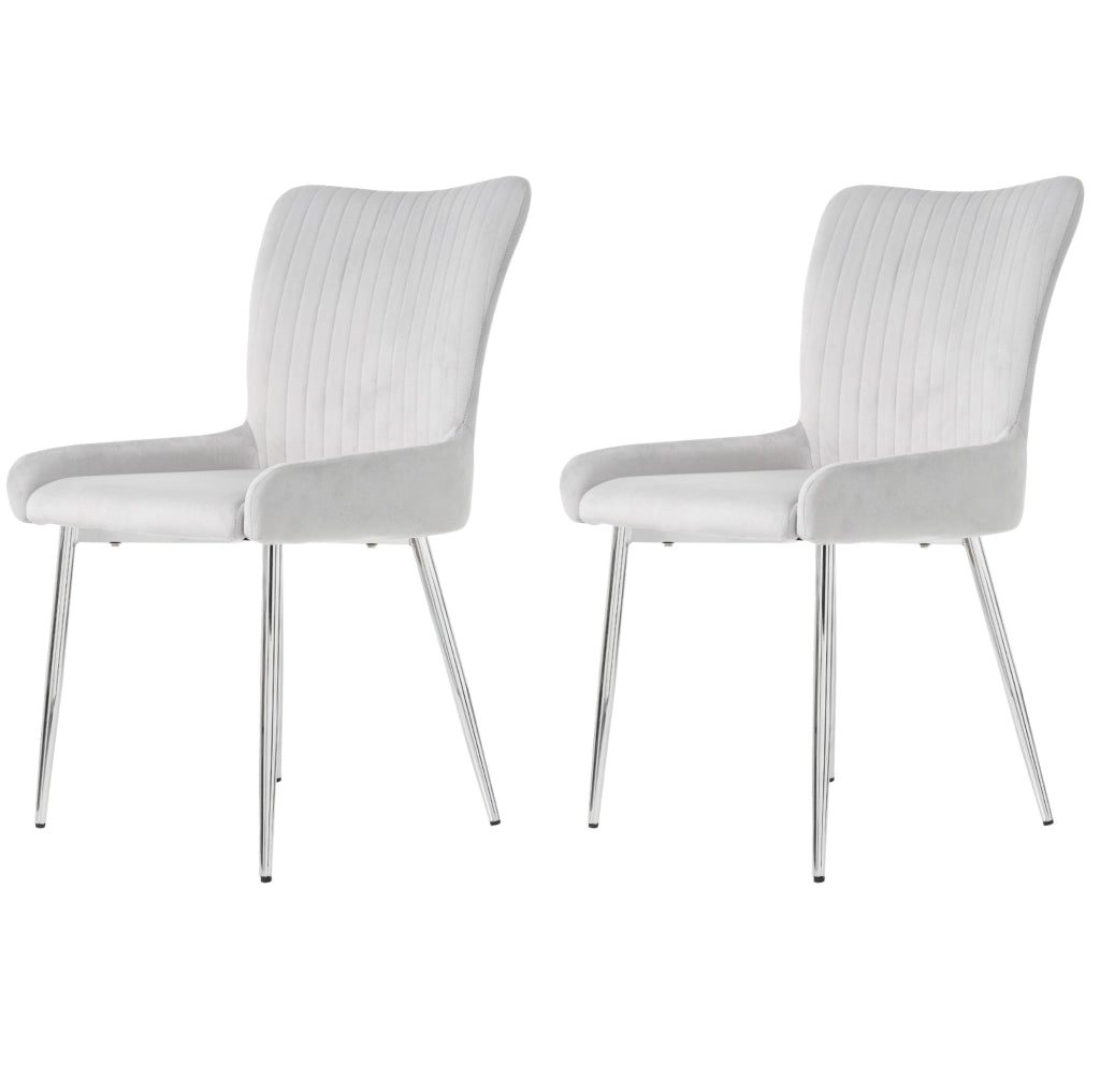 Sedia da pranzo in velluto grigio; set 2 pezzi; con gambe in metallo