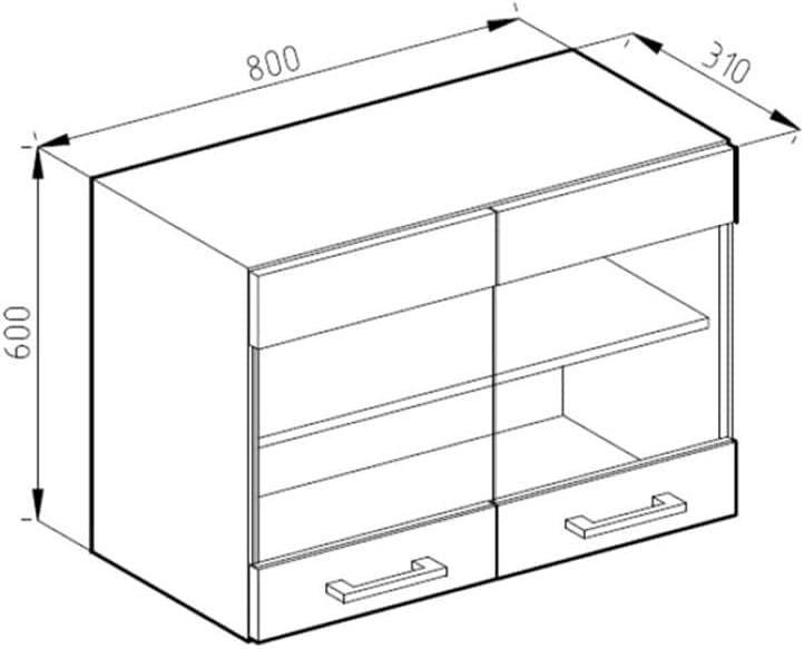 Mobile da cucina in vetro R-Line, Sonoma, 80 cm, per la libera combinazione all'interno di sistemi cucina modulari