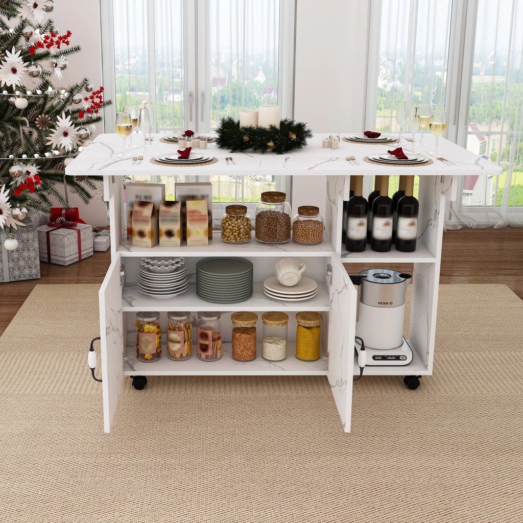 Tavolo pieghevole 3 in 1 con 5 ruote in MDF bianco