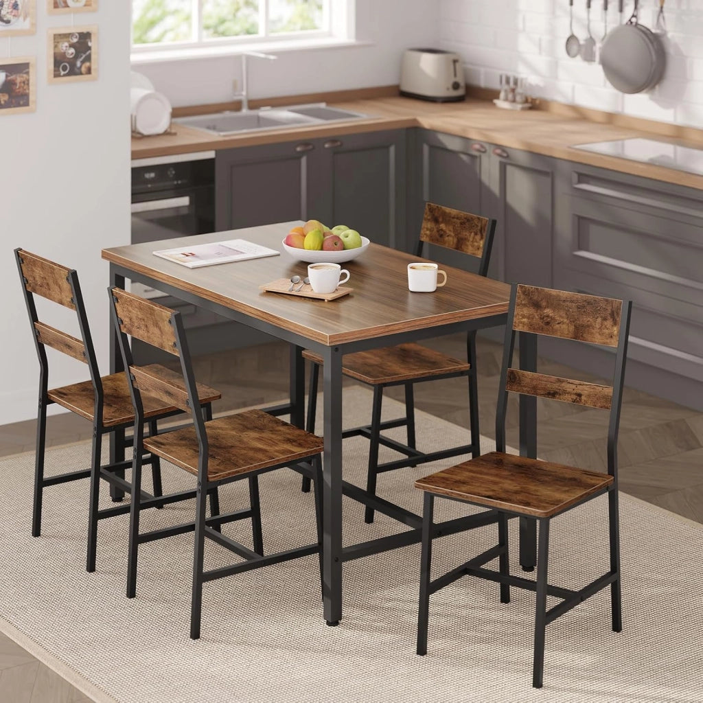 Set 2 Sedie da Pranzo con Schienale, Struttura Metallo e Legno, Design Ergonomico per Cucina/Soggiorno/Balcone, Stile Industriale, Marrone Rustico, K0027EZS-2