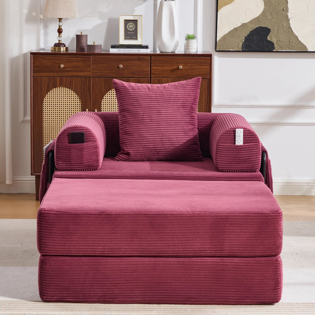 Poltrona Relax con Poggiapiedi e Cuscino ¨C MINIMAL ¨C Tessuto a Coste, Struttura in Metallo
