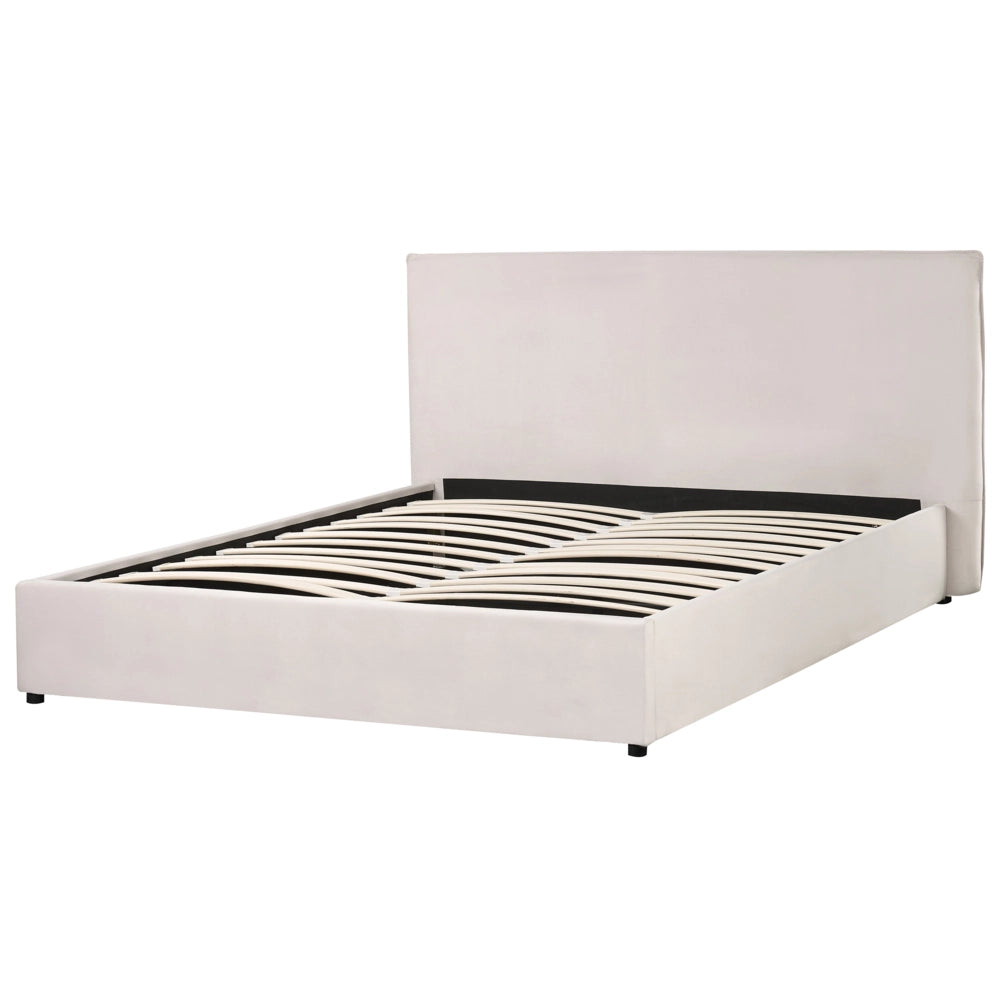 Letto con rivestimento in velluto bianco crema UE King Size 160x200cm Grande testata classica contenitore Doghe in legno