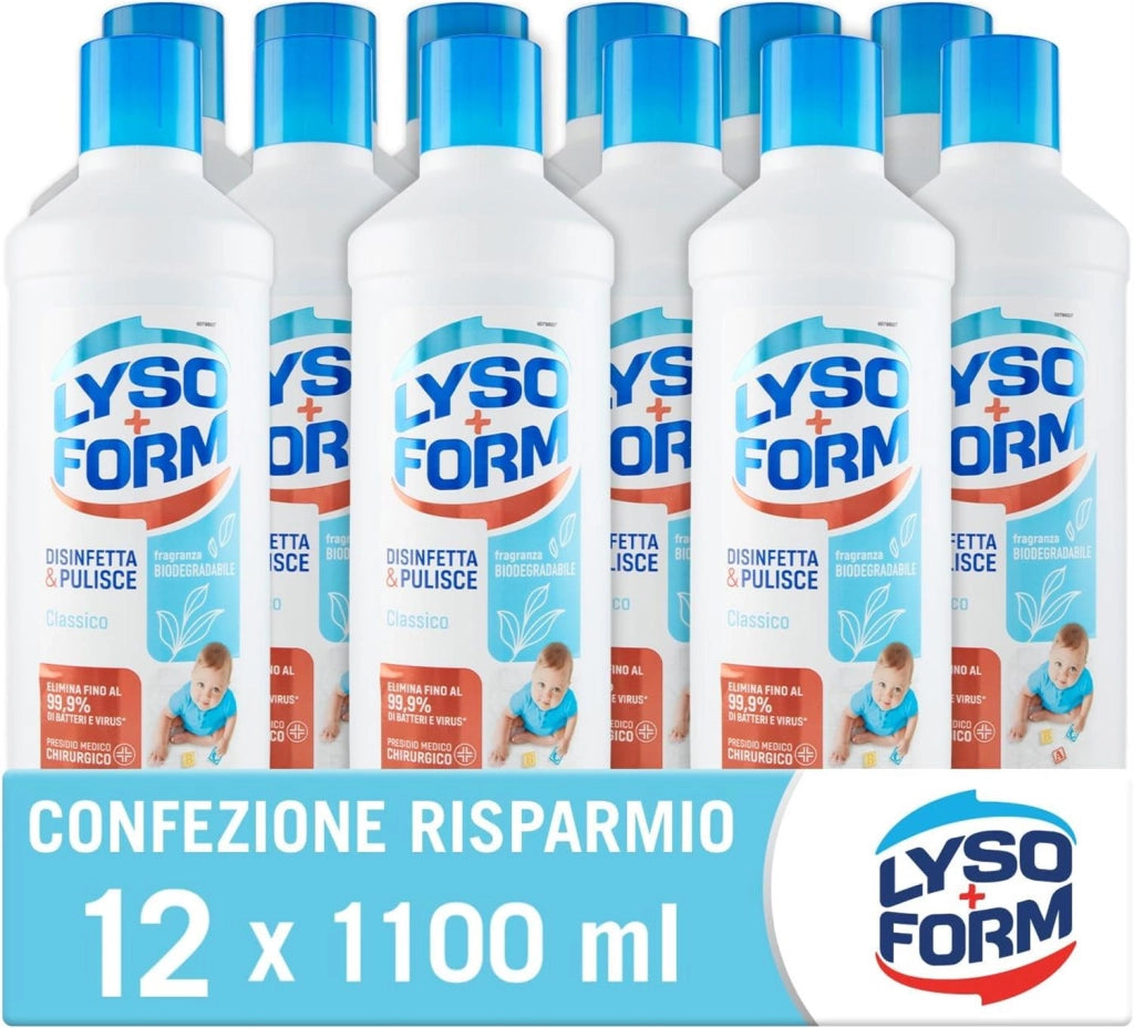 LYSOFORM PAVIMENTI CLASSICO SET 12 PZ X 1.1 LT DISINFETTA E PULISCE FRAGRANZA BIODEGRADABILE