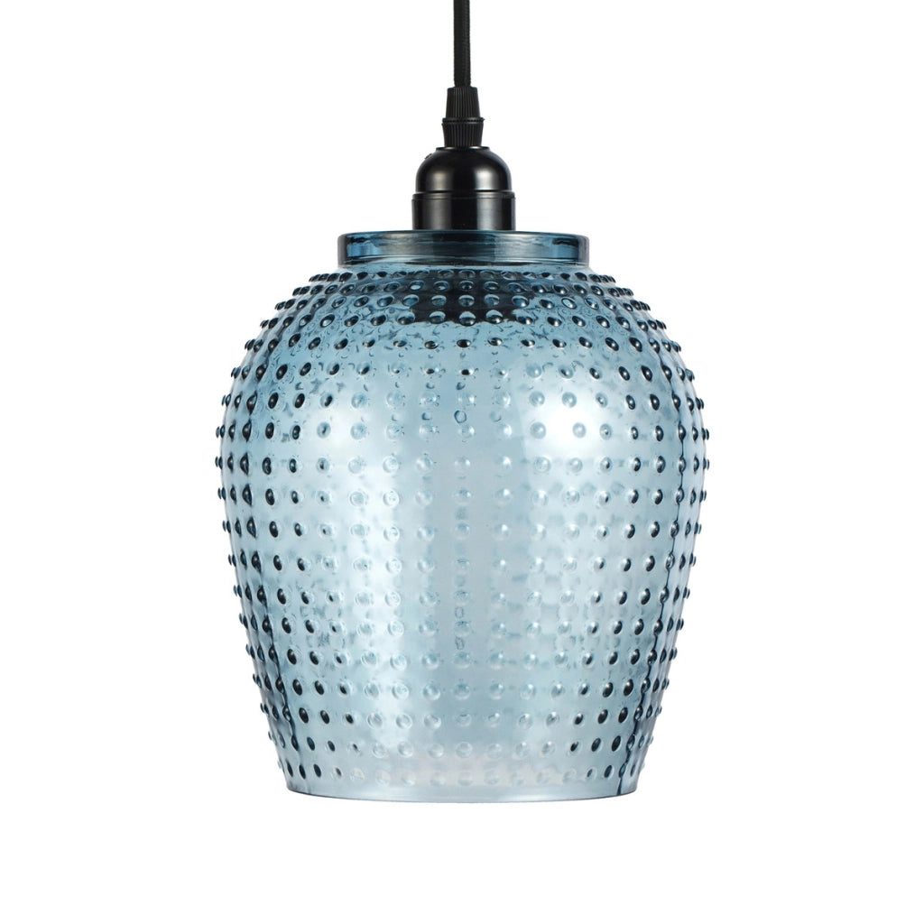 Lampada a sospensione Riva in vetro blu a pois