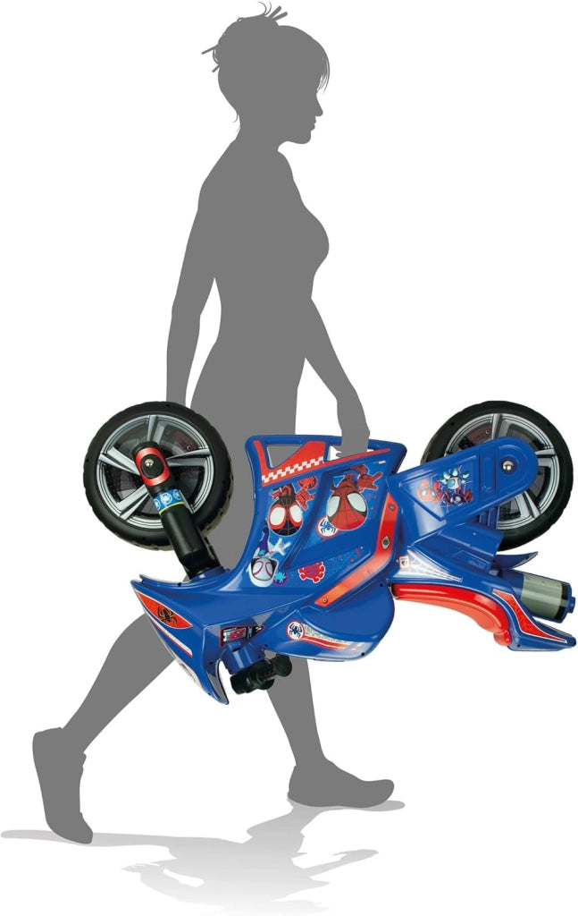 Moto Cavalcabile per Bambini 4-7 anni a Spinta Marvel Spidey 99x39x61 cm fino a 50 kg con Maniglia di Trasporto Blu