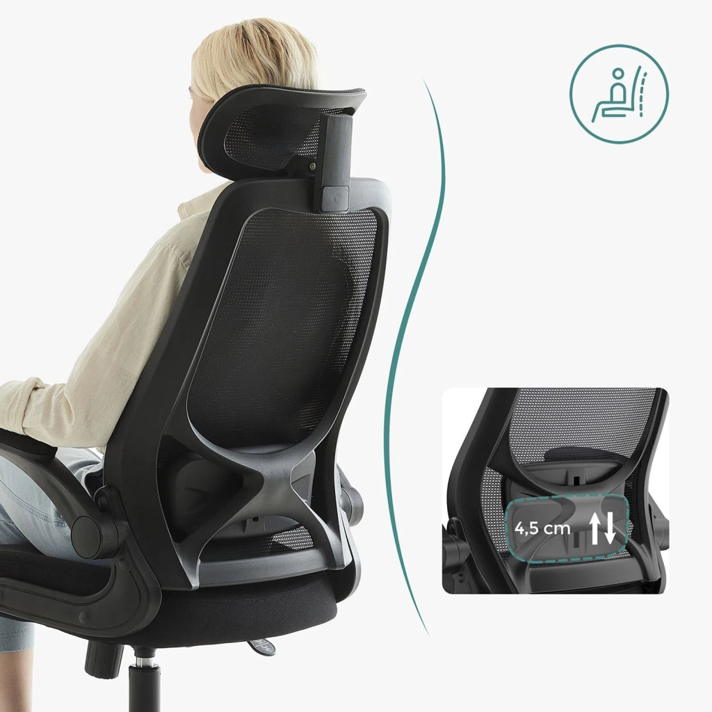Sedia da ufficio seduta ergonomica girevole braccioli e poggiatesta regolabili tessuto traspirante altezza regolabile nero 12_0005874