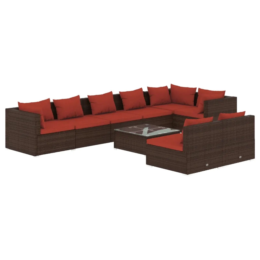Set Divani da Giardino 9 pz con Cuscini in Polyrattan Marrone 3102411