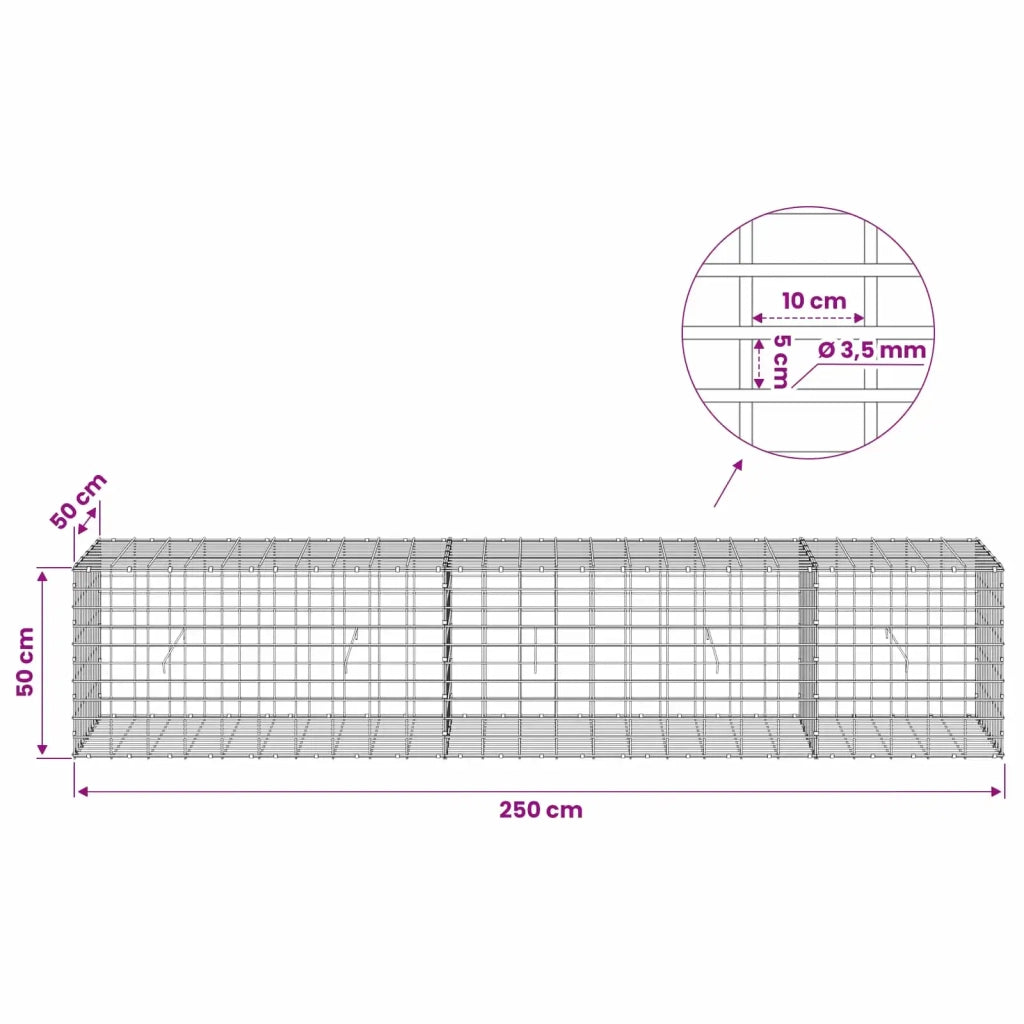 Gabione con Filo da 3,5 mm e Rete da 5x10 cm 250x50x50 cm 3462791