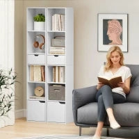 Scaffale Libreria a 4 Ripiani Aperti con Armadietto e Cassetto, 30x24x158 cm, in Legno Bianco
