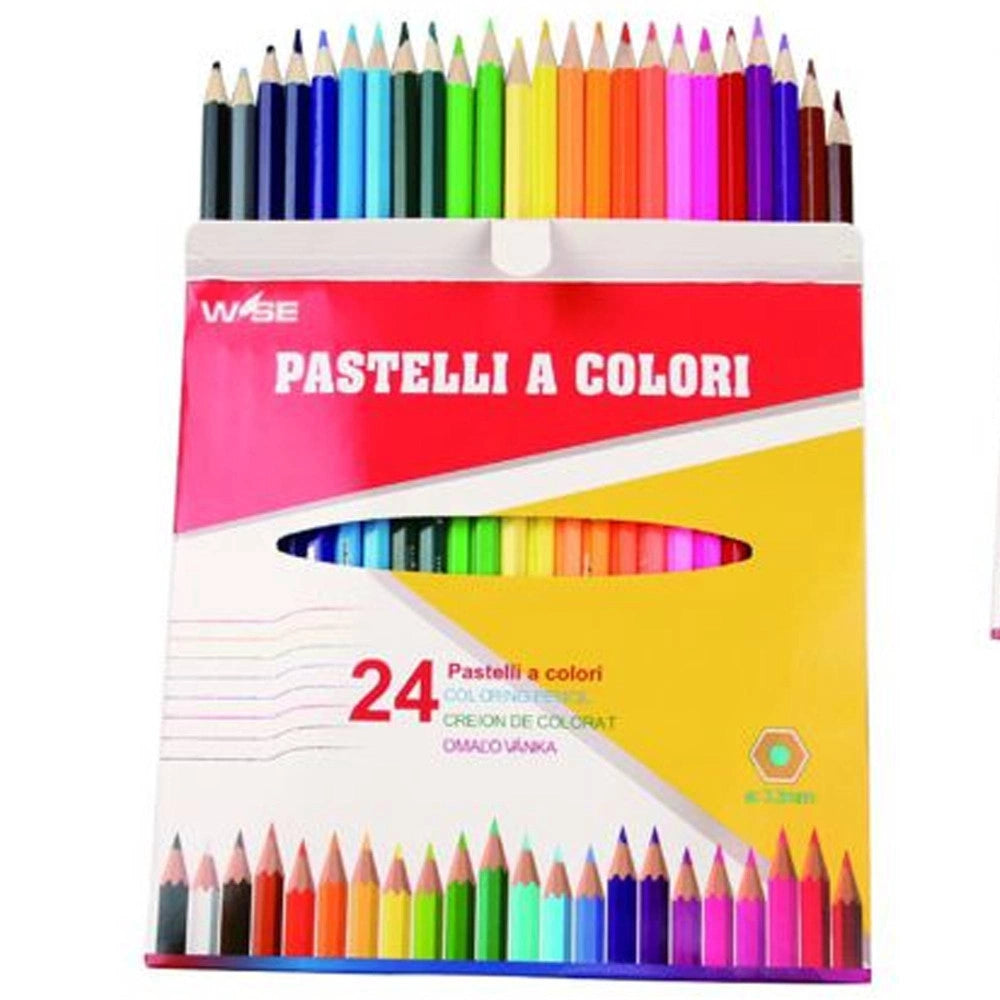 Trade Shop - Set Pastelli Colorati 24 Pz. Matite In Legno Per Colorare Uso Scuola Disegno -