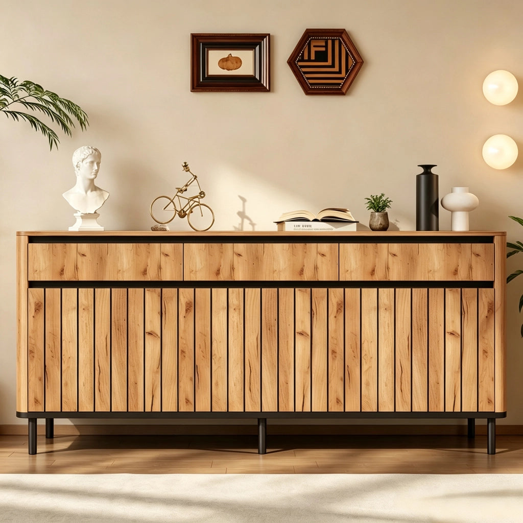 Credenza con 3 cassetti e 3 ante; per soggiorno; in MDF e metallo; 160×40×73 cm