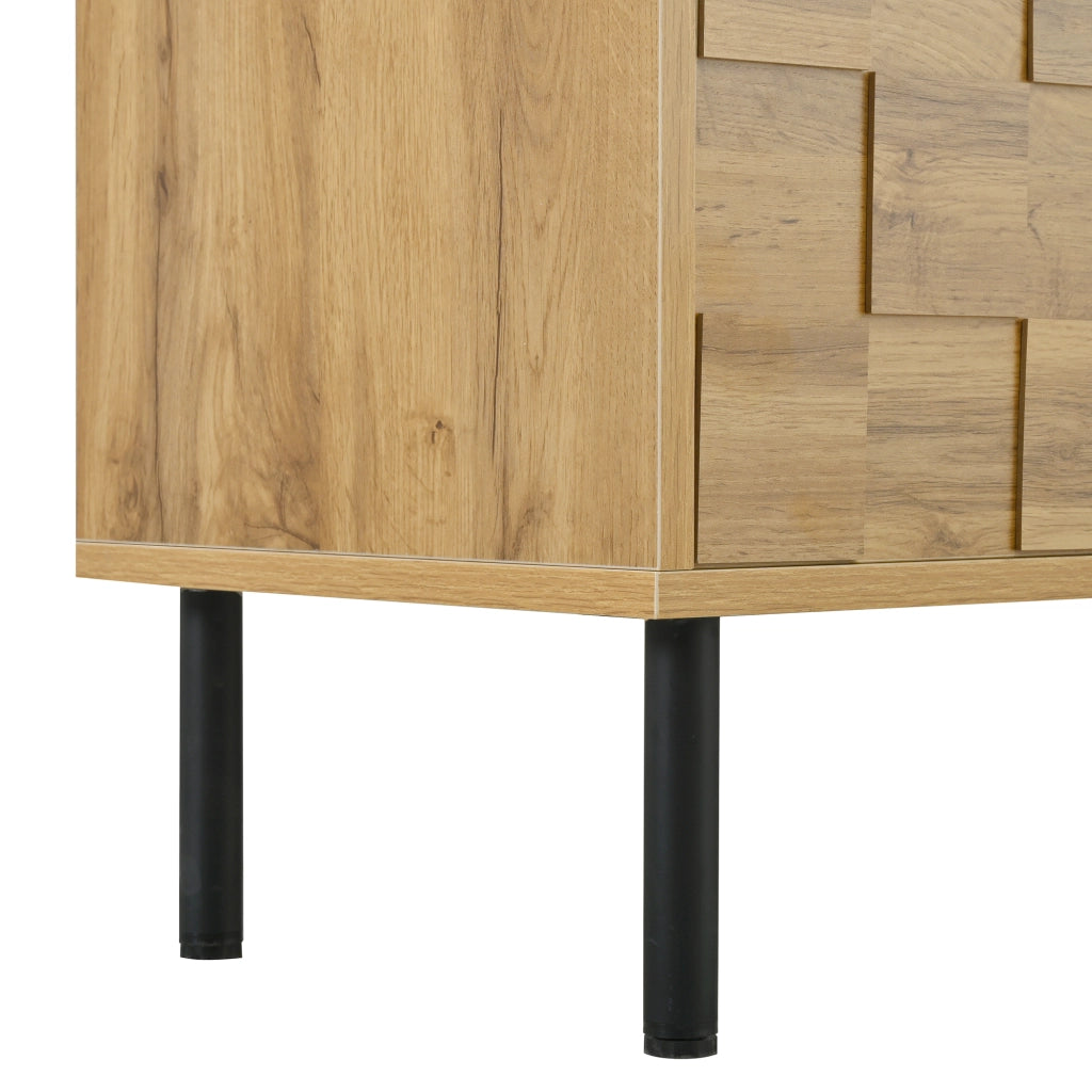 Mobile porta TV con 2 ante, 2 cassetti e 2 vani aperti, per soggiorno, in truciolare, naturale e nero 160 × 35 × 42,5 cm