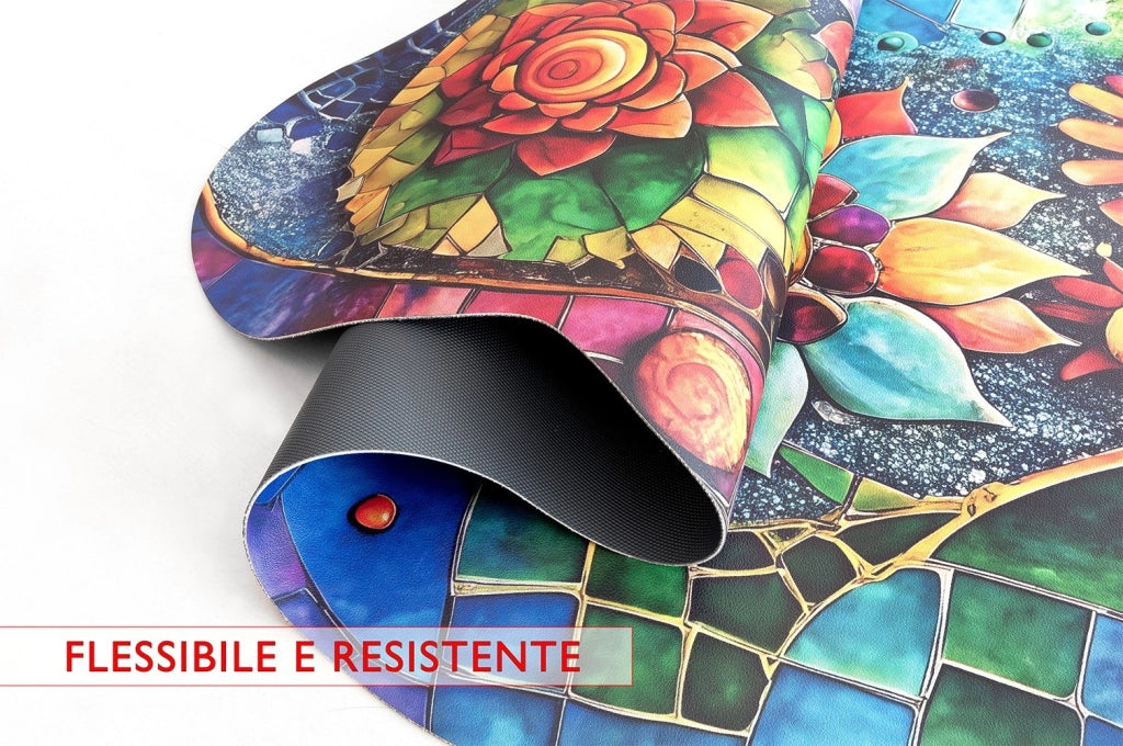 Tappeto Cucina Gomma Pvc Stampa HD Mosaico Floreale Girasole Antimacchia Lavabile 50x90 cm