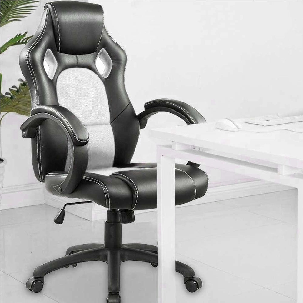 Sedia Gaming Poltrona Ufficio Direzionale 5Ruote Girevoli Sportiva Racer Nero Grigio