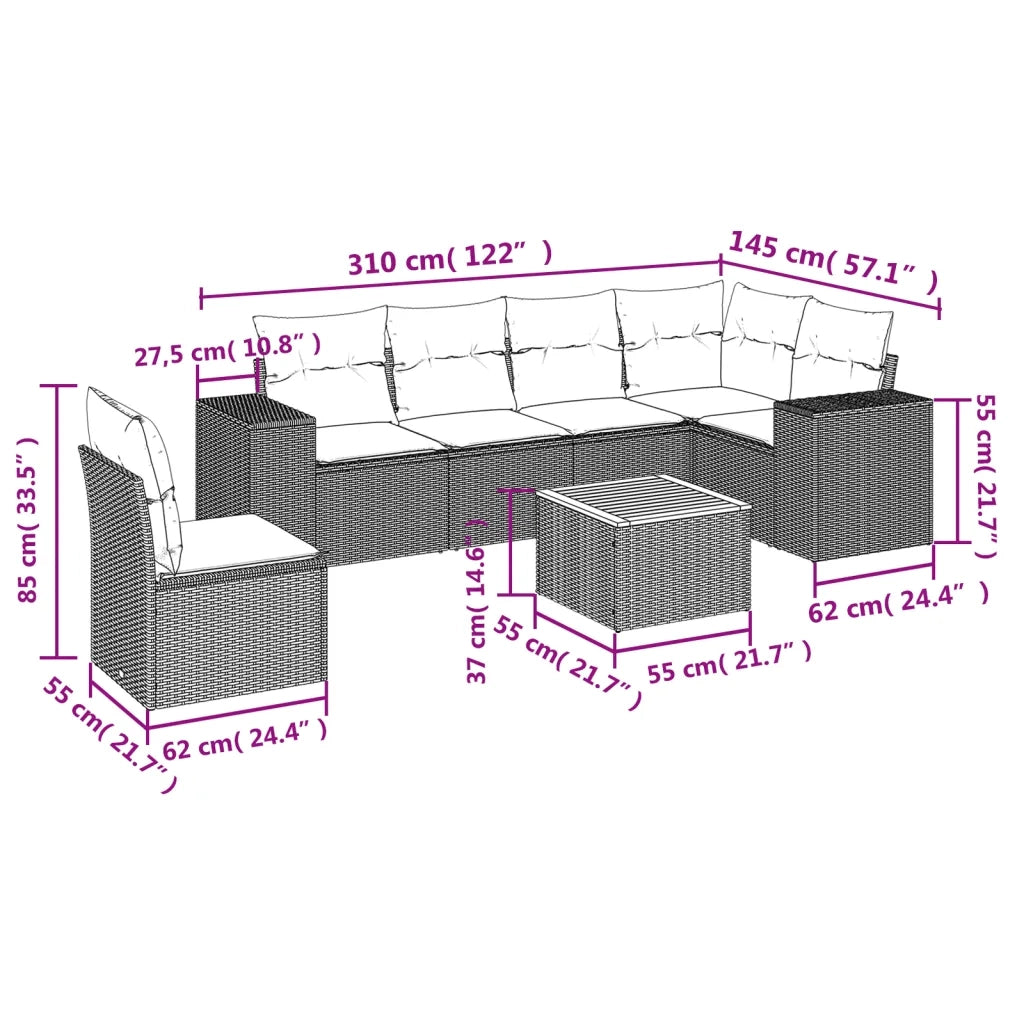Set Divani da Giardino 7 pz con Cuscini Grigio in Polyrattancod mxl 90430