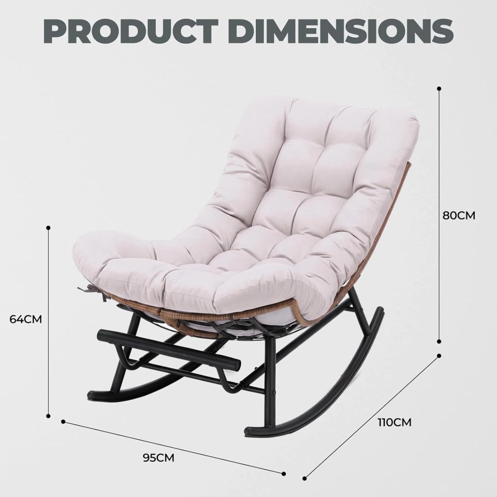Sedia a dondolo grande con cuscino extra spesso, comoda seduta lounge per interni ed esterni, soggiorno, terrazza, giardino, veranda (beige)