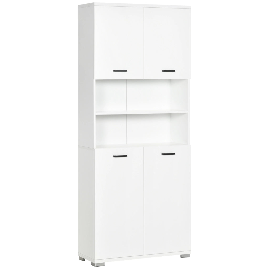 EasyComfort Mobile Bagno in Truciolato Bianco con 2 Armadietti con Ante e 2 Ripiani Aperti, 80x33.5x190 cm