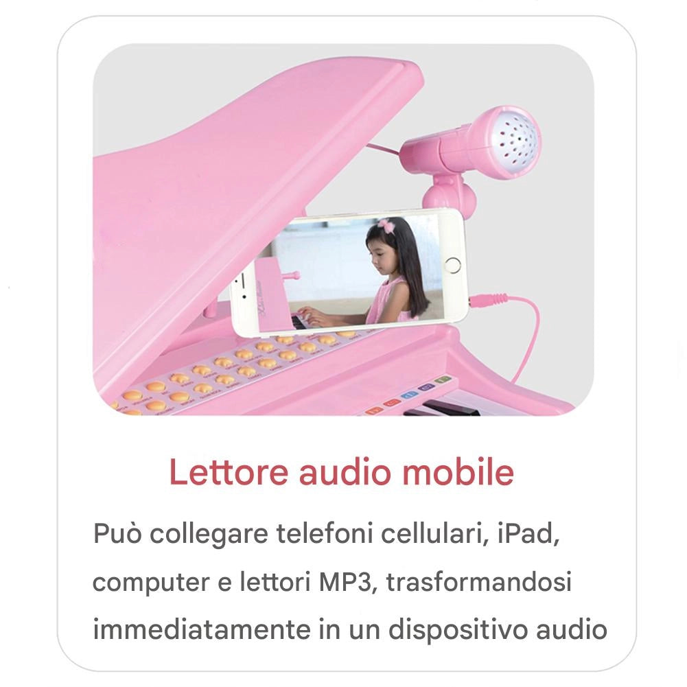 Pianoforte per Bambini con 31 Tasti Sgabello e Microfono Tastiera Musicale Rosa