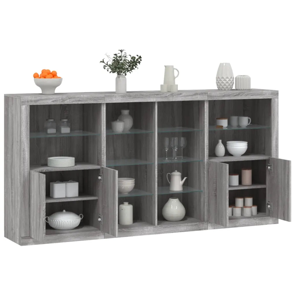 Credenza | Madia | Buffet da pranzo | Armadio da pranzo con Luci LED Grigio Sonoma 202x37x100 cm