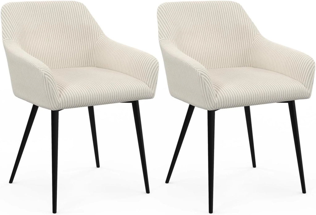Set di 2 sedie e poltrone da pranzo JANY in velluto a coste beige