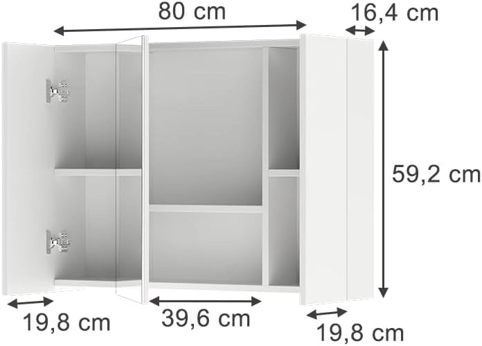 Specchio contenitore bagno Leopold, Bianco, 80 x 59.2 cm con ripiani