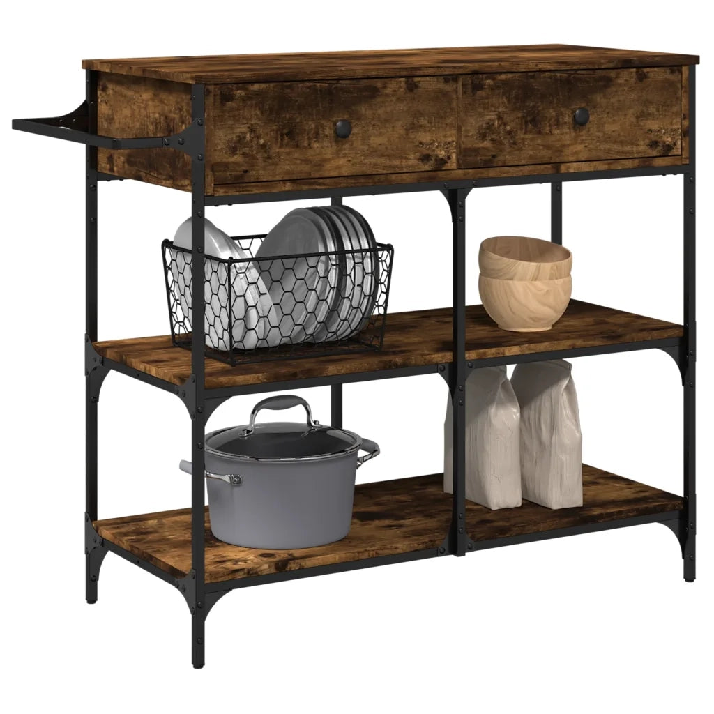 Carrello da Cucina-Scaffale per Cucina Rovere Fumo 105x42x95 cm Legno Multistrato