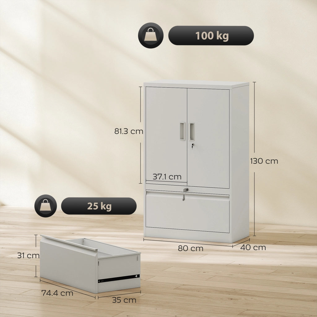 Scrivania in Acciaio con Cassetto e Ripiano Regolabile ¨C zephmum ¨C Bianco 80x40x130 cm