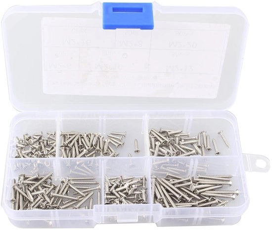 Viti autoallentanti 300 pezzi - viti in acciaio inossidabile per legno - capocchia piatta - chiodi a filo per legno - scatola riciclabile - 6 lunghezze