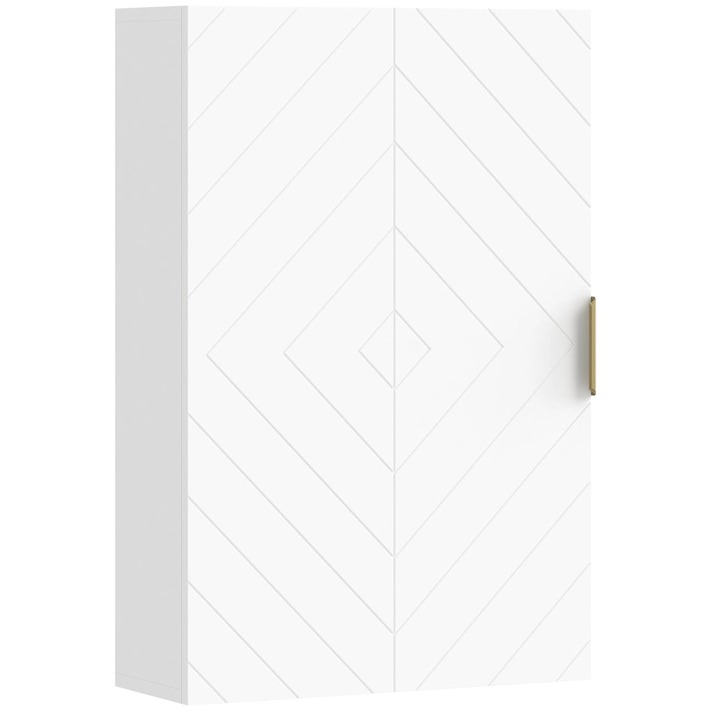 g Armadietto Bagno a Muro con Anta Decorata. Maniglia Dorata e Ripiani Regolabili. 40x15x60 cm. Bianco