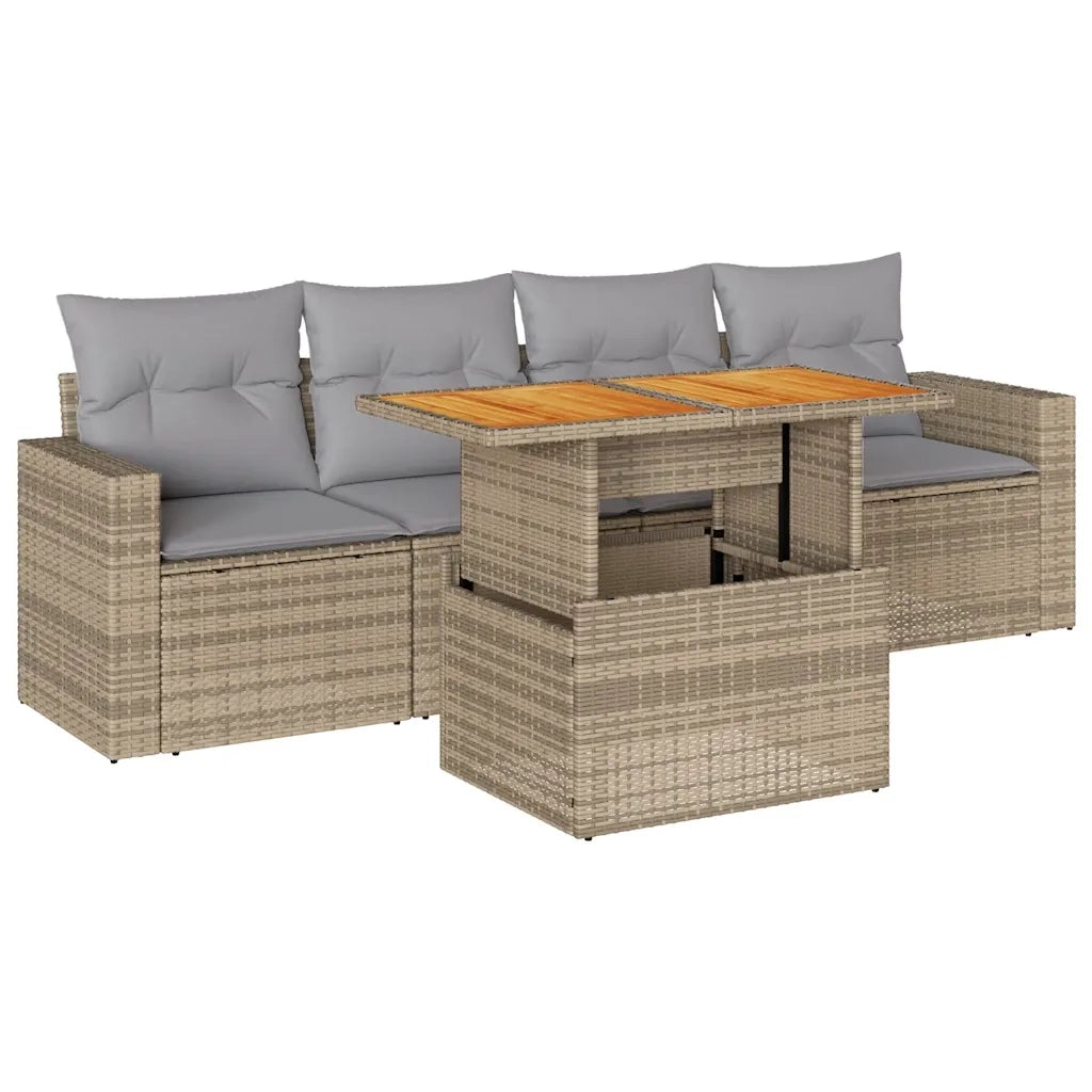 Set Divano da Giardino 5 pz con Cuscini Beige in Polyrattan 3326985