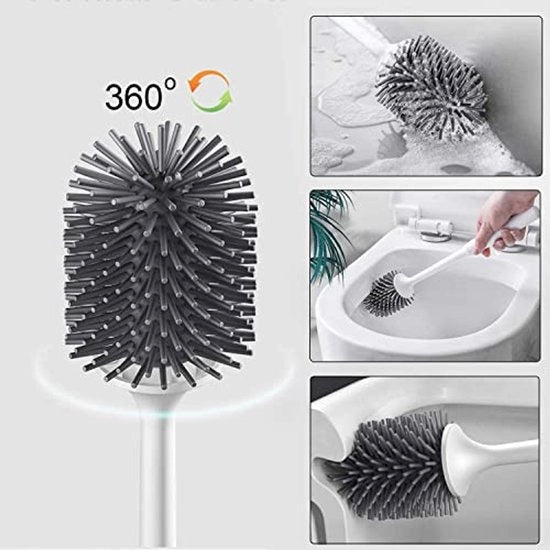 Spazzola da bagno in silicone, spazzola da bagno con supporto Spazzola da bagno con supporto da parete e stazione in silicone con set di asciugatura rapida per bagno - Bianco (bianco e nero)