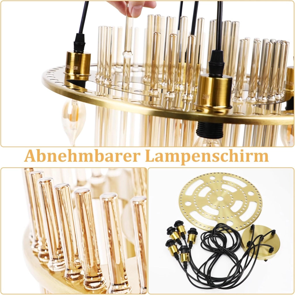 Lampada a sospensione ZMH Vintage 5 Luci E27 in Vetro Dorato (senza Lampadine)