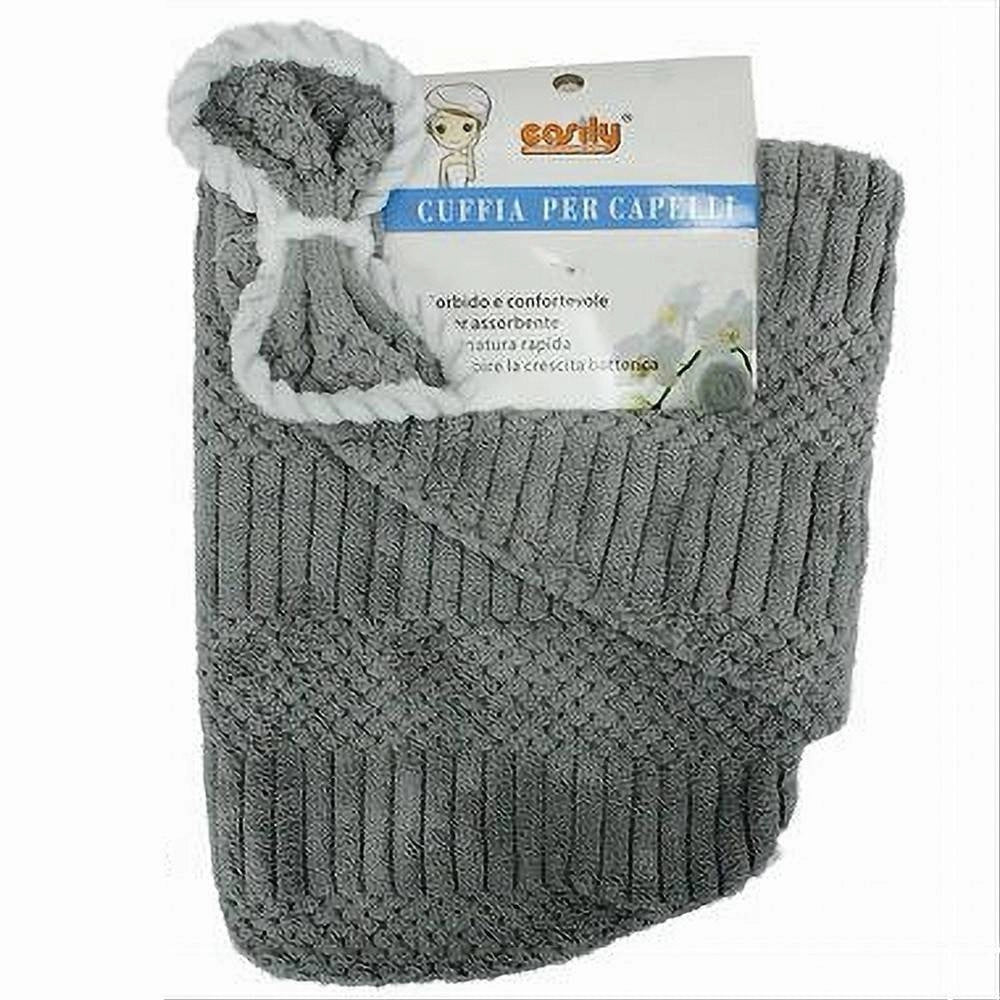 Trade Shop - Cuffia Asciugamano Shampoo Bagno Doccia Asciuga Capelli Fiocchetto Grigio 79635 -