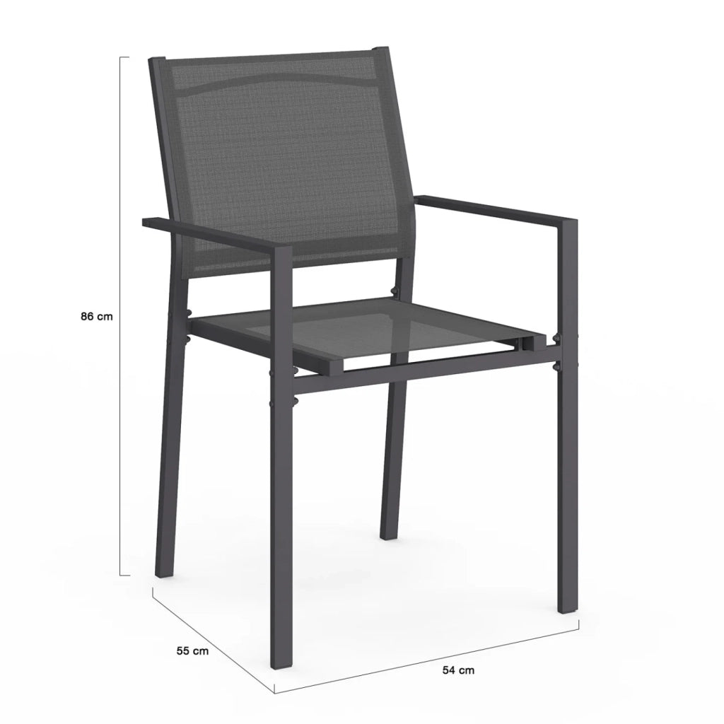 IDMarket - Set di 6 sedie da giardino impilabili OLBIA in metallo e textilene, grigio antracite