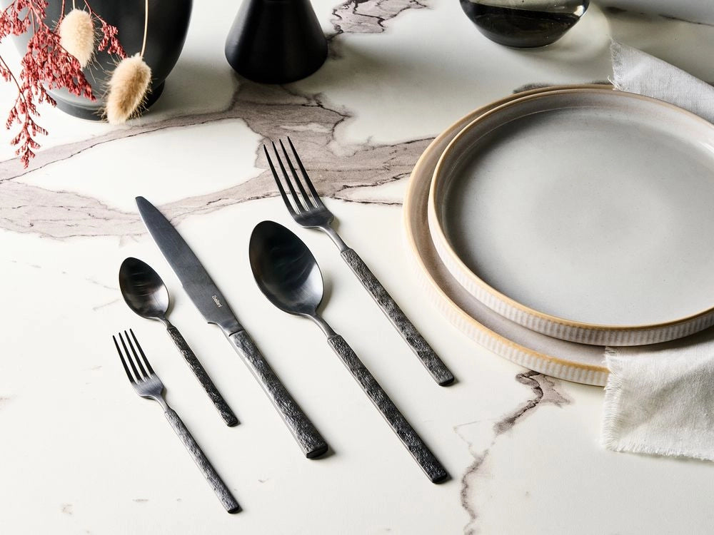 Set di posate in acciaio inossidabile nero 30 pezzi per ogni occasione Coltello Cucchiaio Forchetta Cucchiaino Forchetta da torta Design moderno