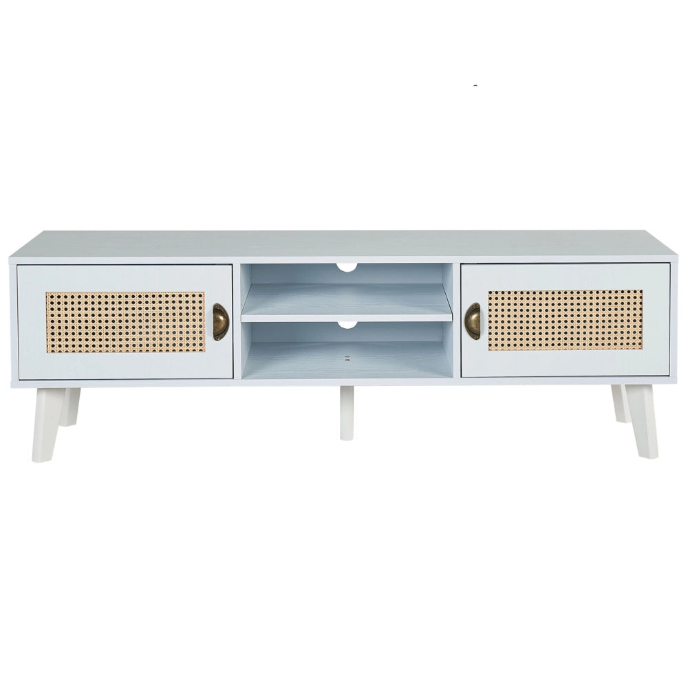 Mobile TV 2 ante 2 scaffali in MDF colore bianco e beige stile boho retrò soggiorno