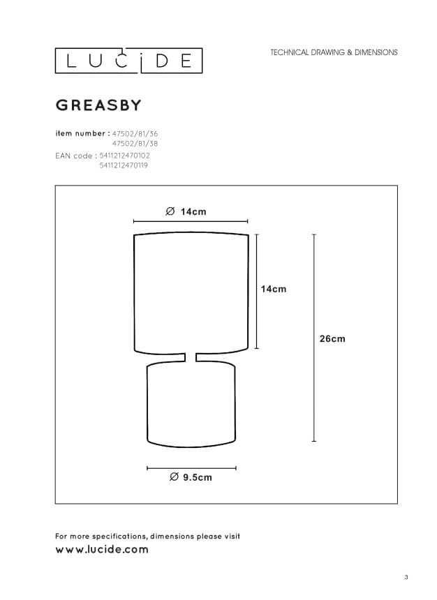 Lampada da tavolo Lucide Greasby crema E14 40W 26cm
