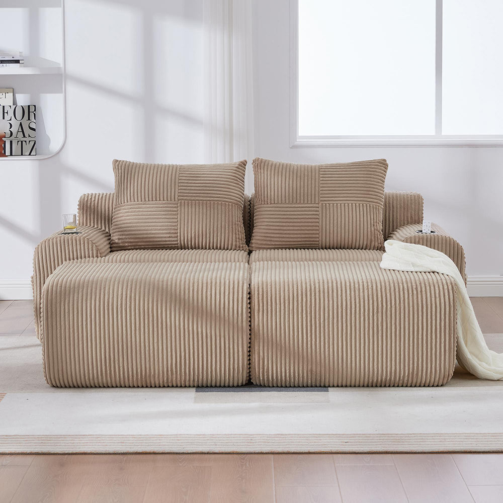 Divano modulare in velluto costato - Xylo - Per 2 persone con sgabelli, porta bevande e tasche laterali