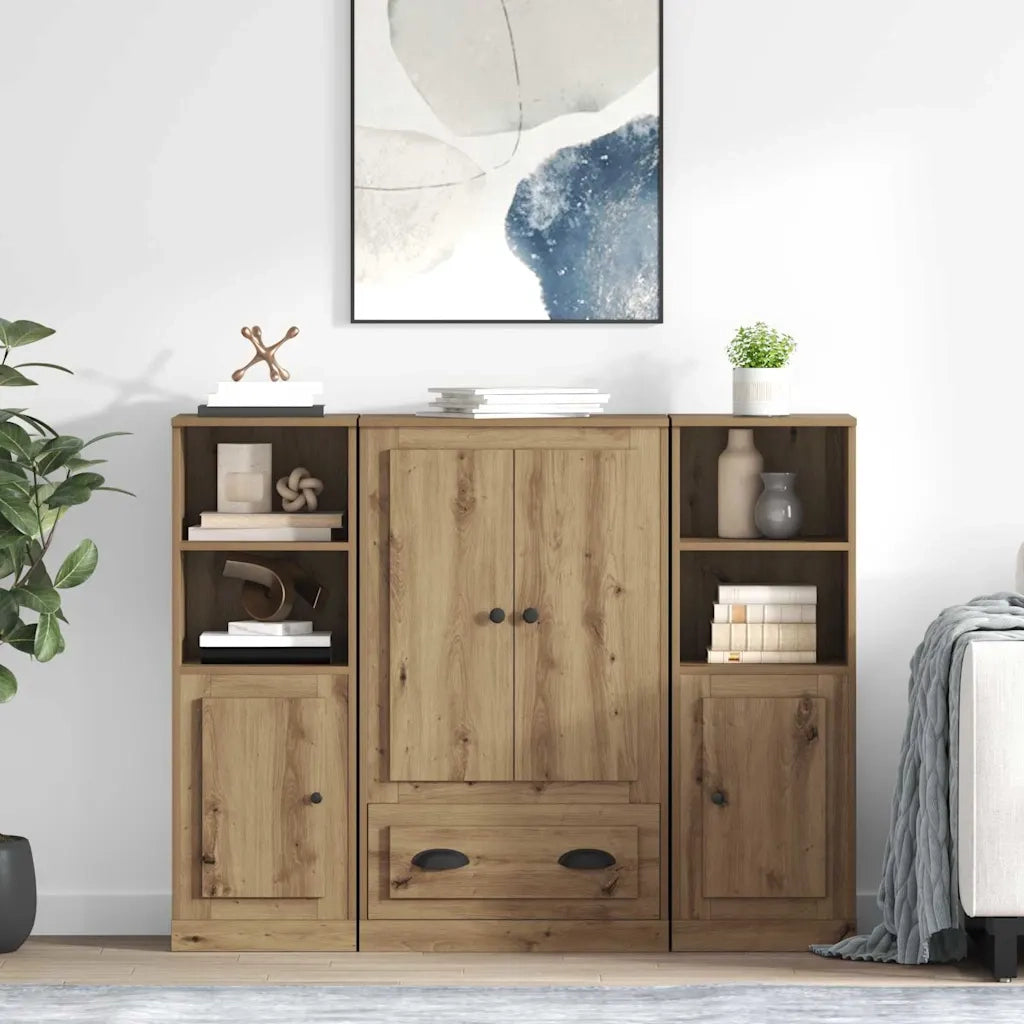 Credenza 3 pz-Set di 3 Buffet-Armadio da cucina Rovere artigianale Legno multistrato 916416