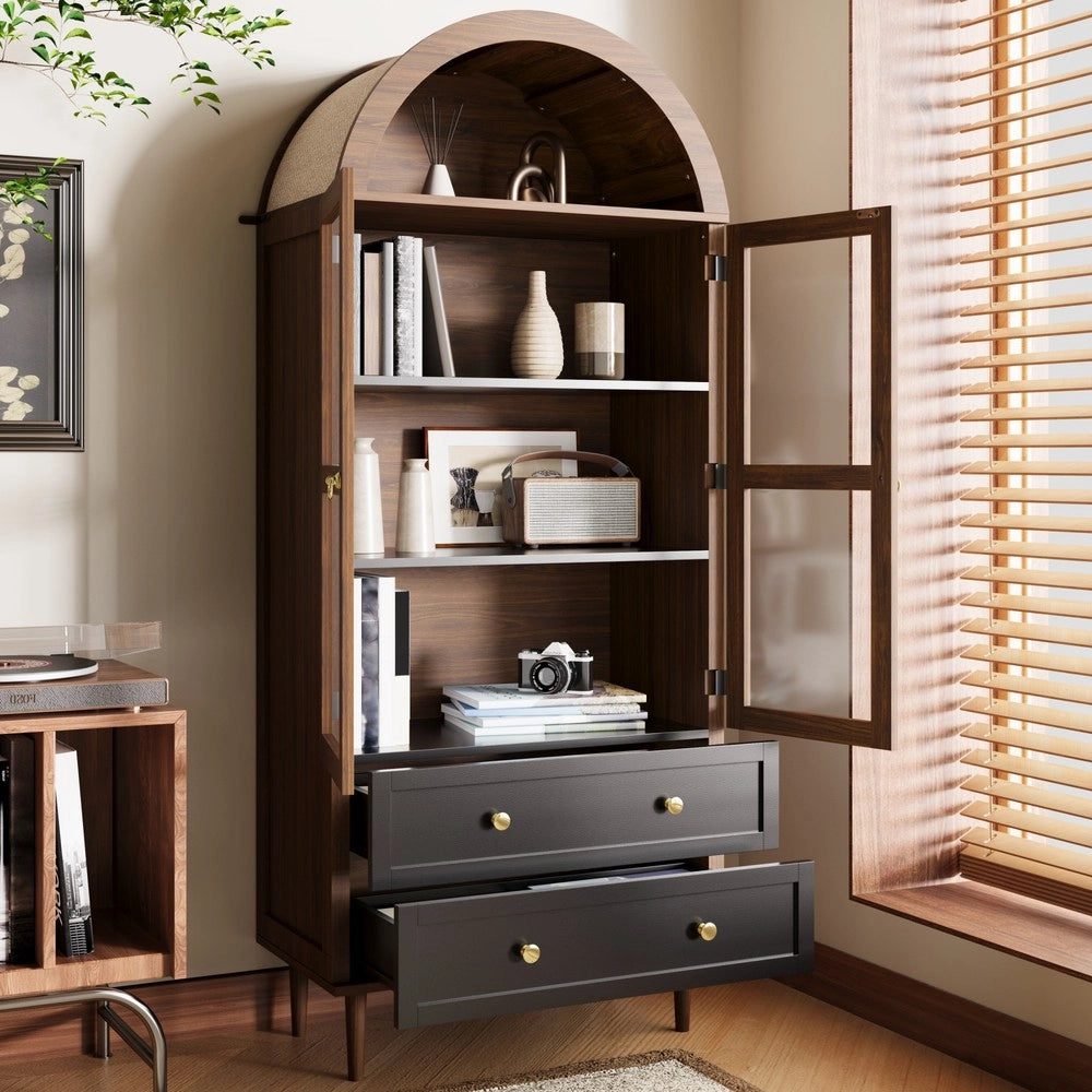Credenza con Ripiani Regolabili e Vetro Curvo ¨C MINIMAL ¨C Design Moderno Retro