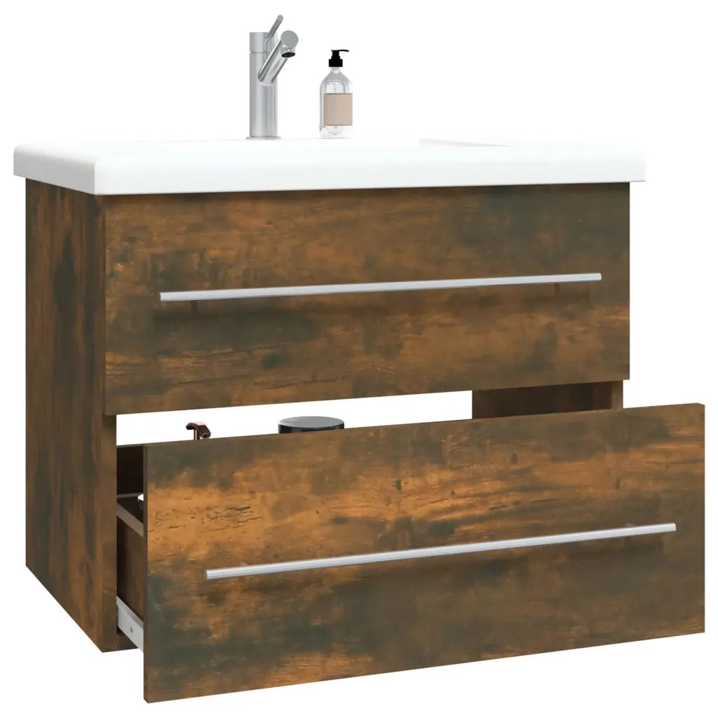 Mobile Lavabo-Armadietto da bagno Rovere Fumo 60x38,5x48 cm in Legno Multistrato