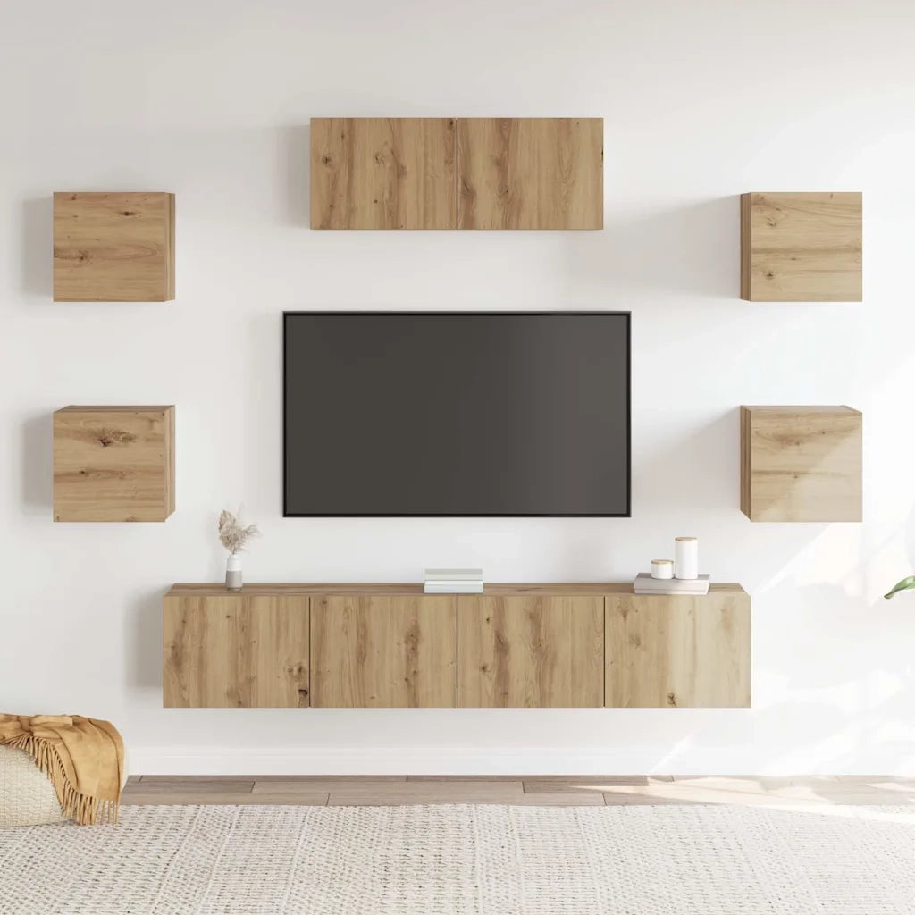 Set Mobile TV 7 pz-Credenza per TV Montato a Parete Rovere Artigianale